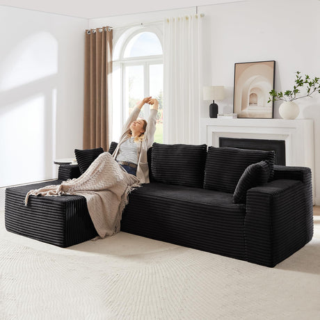 104 Inch Cloud Sectional Couch with L-Shape Chaise,Modern Upholstered Couches with Deep Seat,Corduroy Sponge Compressed Sofa for Living Room,No Assembly Required (Black) ZKJOLMN