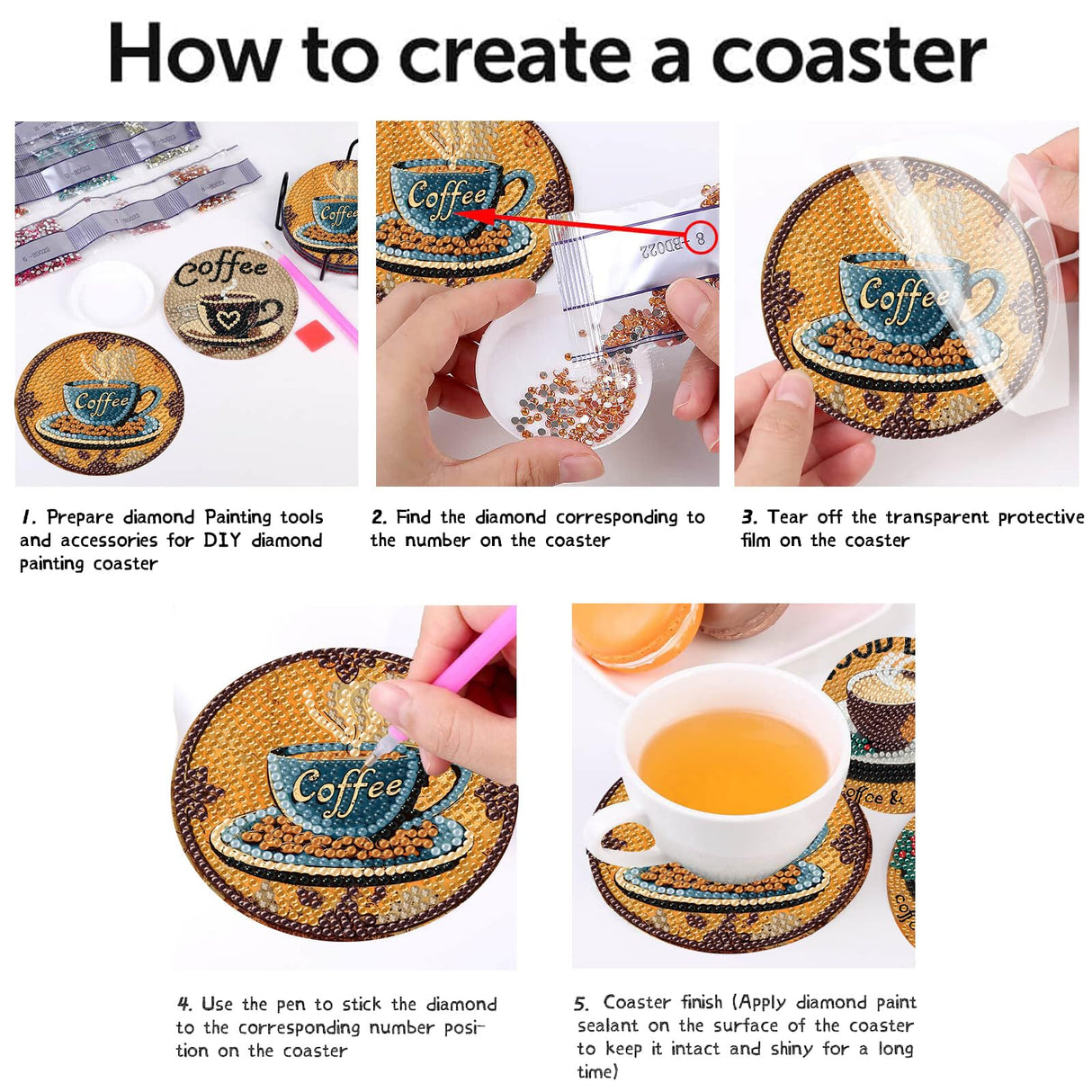 cupmod Coffee Diamond Painting Coasters Kits,8 Pcs Coffee Diamond Art Coasters with Holder, Crafts Kits for DIY Coasters Diamond Art Kits for Adults cupmod