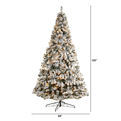 Nearly Natural 10ft. Flocked West Virginia Fir Artificial Christmas Tree with 800 Clear LED Lights and 1680 Tips