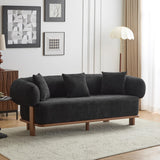 Christopher Knight Home Yule Living Room Wooden 3-Seater Sofa, Boucle Fabric Upholstered Lounge Sofa Couch, Home Office/Bedroom Sofa Chair with Accent Pillow, Comfy Reading Cloud Sofa, Black + Brown Christopher Knight Home