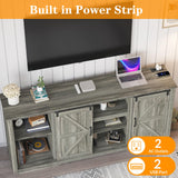GarveeHome 70" Farmhouse TV Stands for 80" TVs, Rustic Wooden Entertainment Center with Adjustable Shelves & Sliding Barn Door, TV Console Table with Open Storage for Home, Dark Grey GarveeHome