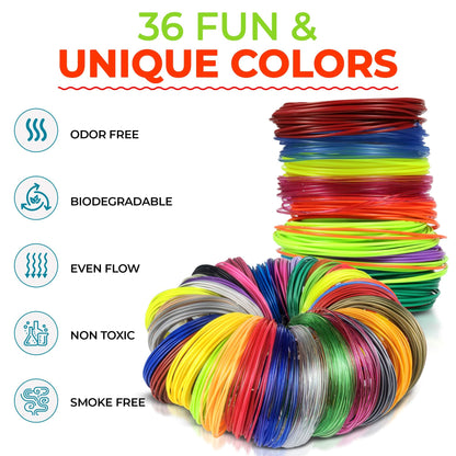 3D Pen Filament with Silicon Design Mat and Compatible Stencils Book with 11 Templates - 1.75mm PLA Plastic Refills - 110 Meter of Assorted Filament for 3D Drawing and Doodling - WoodArtSupply