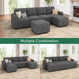 HONBAY Modular Sectional Sleeper Sofa Bed, Corduroy Pull Out Couch with Storage Ottoman, U Shaped Sectional Couches for Living Room, Dark Grey HONBAY