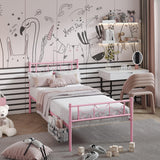 Newest Kitty Design Twin Bed Frames with Bedside Storage Caddy for Girls Metal Platform Twin Size Mattress Foundation Single Beds with Headboard Pink SENLOO