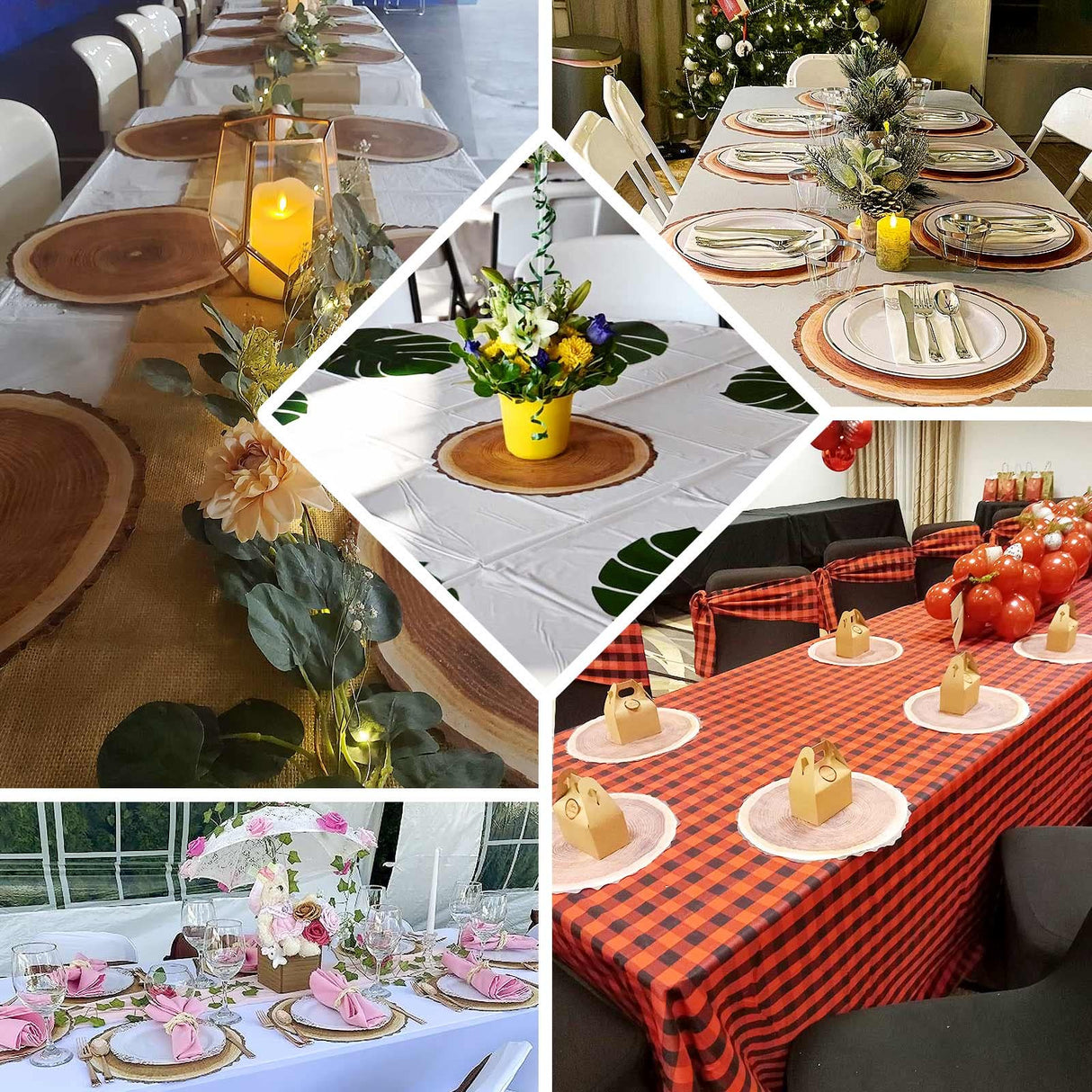 Efavormart 6 Pack | 13" Rustic Natural Wood Slice Design Disposable Serving Trays, Round Farmhouse Paper Charger Plates Efavormart.com