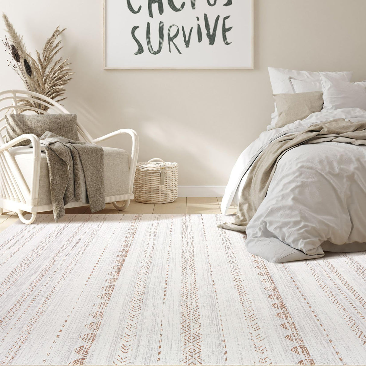 Area Rug Living Room Rugs: 5x7 Washable Boho Large Neutral Farmhouse Soft Moroccan Stain Resistant Indoor Floor Carpet for Bedroom Nursery Kids Playroom Office Dining Room Home House Decor- Brown Nakagishi