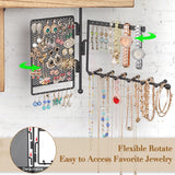 SOLIMINTR Hanging Jewelry Organizer Wall Mount with Rustic Wood Shelf, Ring Display Box, Ear Studs Earring Holder, Rotating Necklace Holder Organizer SOLIMINTR