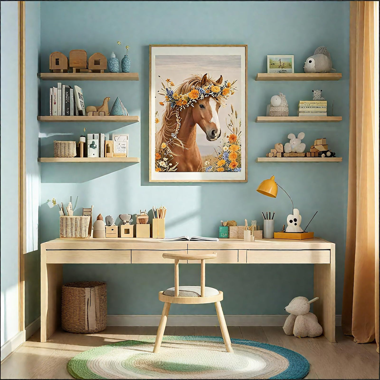 PINFFSHU 5D Diamond Painting Kits for Adults Beginners - Beautiful Horse with Floral Crown，Full Drill DIY Sparkling Gem Art Craft with Tools, Home Wall Decor, Unique Gifts for Women, 12x16 Inch PINFFSHU