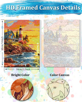 TOCARE Framed Paint by Numbers Kit for Adults, 12x16Inch Lighthouse Paint by Numbers with Frame, Sunset Beach Paint by Number Framed Canvas Seascape Nature Scenery(Without Easel) TOCARE
