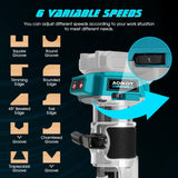 1/4" Cordless Compact Wood Router for Makita 18V Battery (Bare Tool), 6 Variable Speeds Fixed Base Palm Plunge Router with Trim Router Bits for Woodworking (Blue) Aoikoy