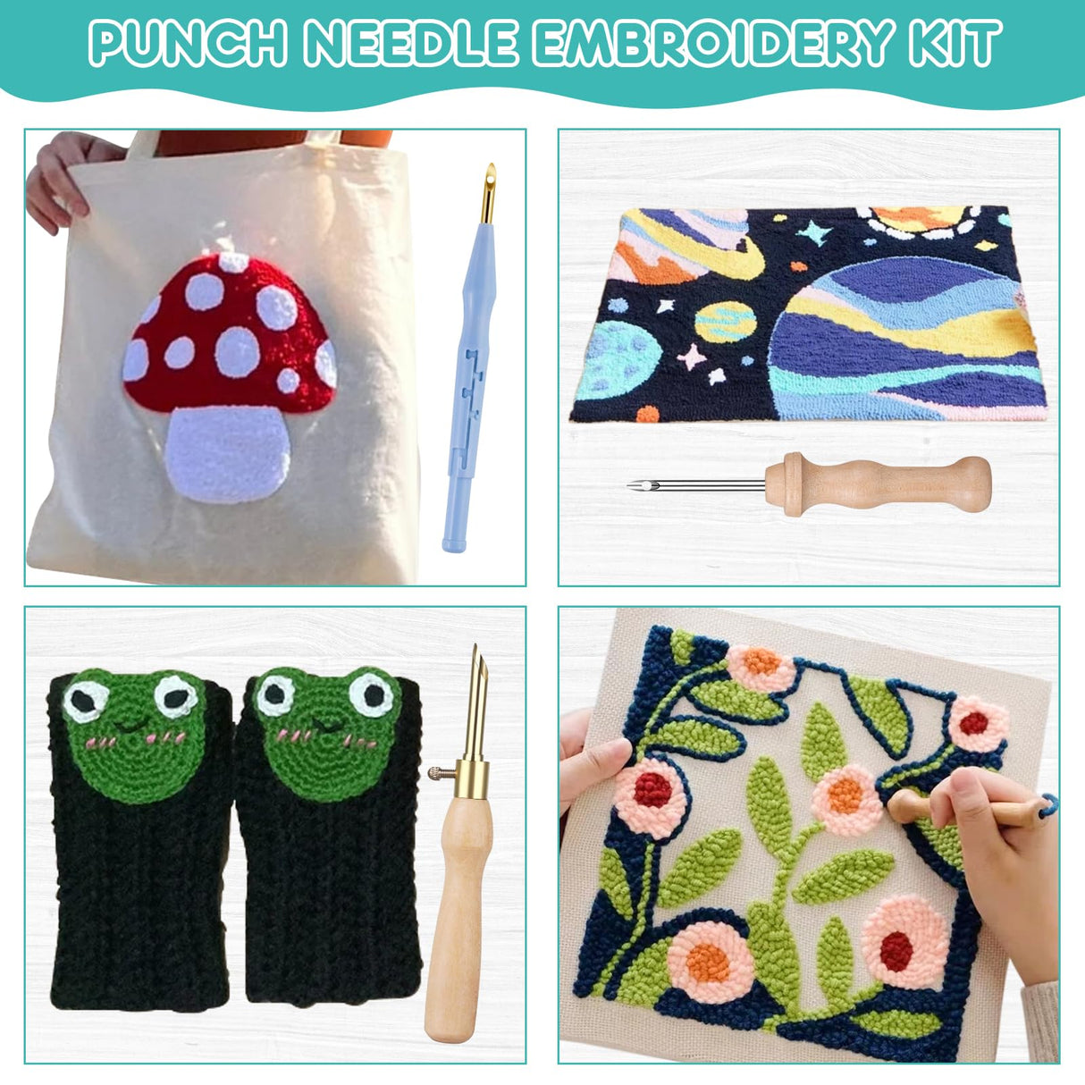 37Pcs Punch Needle Embroidery Kit - Complete for Needle Punching - Includes Punch Needle Tools in Various Sizes,Perfect for Crafting&Gift(White) Zuaooz