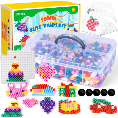 Pllieay 10mm Fuse Bead Kit, 8 Colors Melty Beads with Storage Box for Craft, Iron Beads Set Including 2 Pegboards, Ironing Paper for Art and Craft Project, Easter Birthday