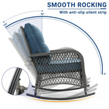 UDPATIO 3 Piece Patio Set Rocking, Rattan Outdoor Rocking Patio Bistro Set with 2 Rockers and 1 Side Table with 4‘’ Thick Cushions for Backyard, Porch, Balcony, Poolside(Blue) UDPATIO