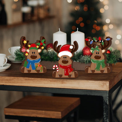 GlikCeil 3 Pcs Reindeer Christmas Tabletop Decorations Wooden Reindeer Shelf Decor Christmas Tiered Tray Rustic Farmhouse Christmas Reindeer Standing Tabletop Elk Decor for Home Shelf Cabinet Table