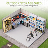 Vanacc 12x10.3x8.1 FT Galvanized Steel Outdoor Storage Shed with a Lockable Hinged Door and 2 Windows, Metal shed for Garden, Backyard, Dark Grey/White VanAcc