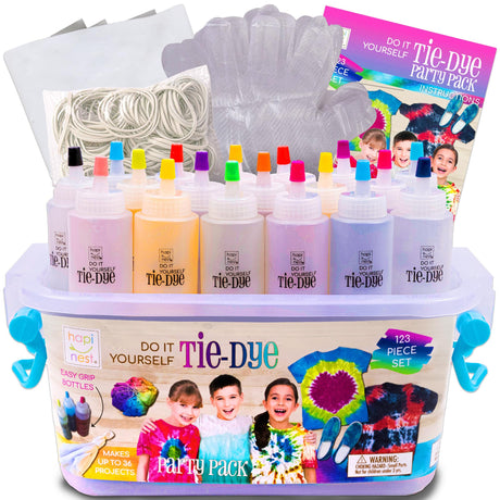 Hapinest Tie Dye Kit for Kids Age 8-12 & Up Girls Boys Teens, Clothing Shirt Fabric Dye Arts and Crafts Gifts Party Supplies, Kids Tie Dye Kit for Large Group, 18 Pre-Filled Bottles w/14 Colors Hapinest