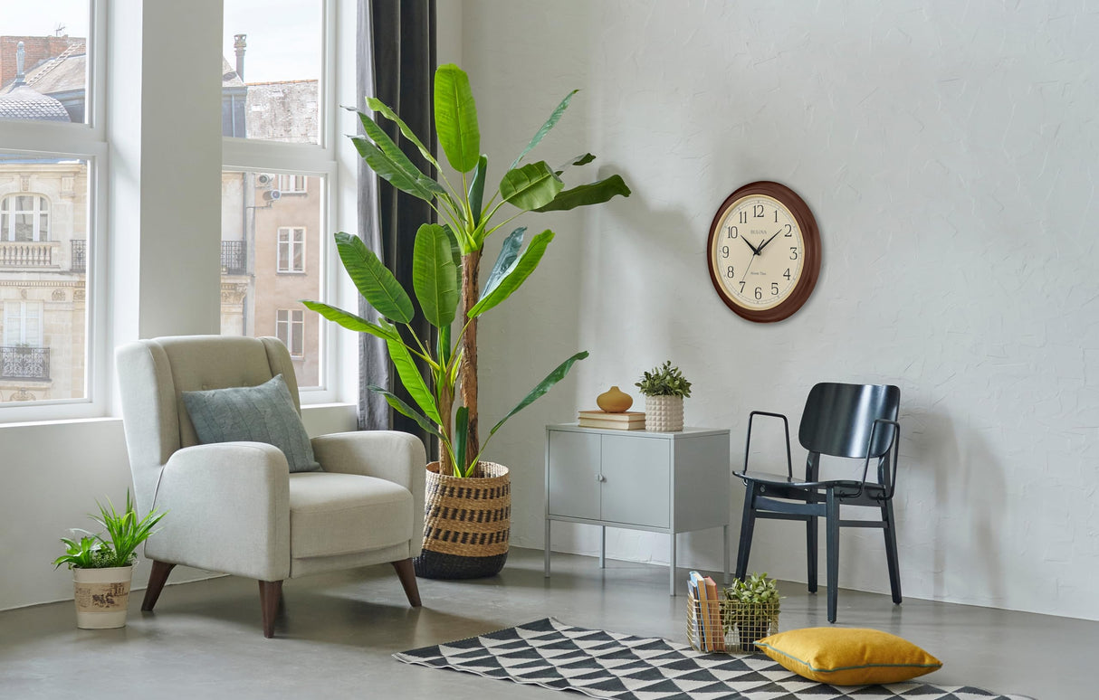 Bulova Atomic Time 2 Analog Wall Clock C5004 | 12.4" Wooden Frame, Sets Time Automatically | Quartz Movement | Battery Operated | Classic Design Bulova