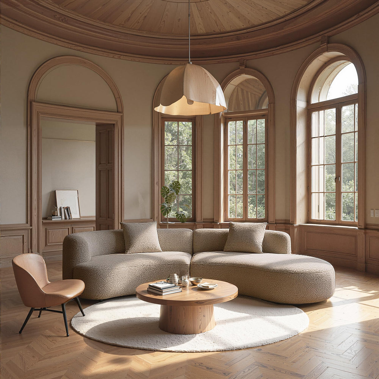 Acanva Modern Curved Sectional Living Room Couch, Minimalist Comfy Boucle Fabric Modular Sofa for Apartment, Home Office, 114" W Right Hand Facing, Light Coffee Acanva