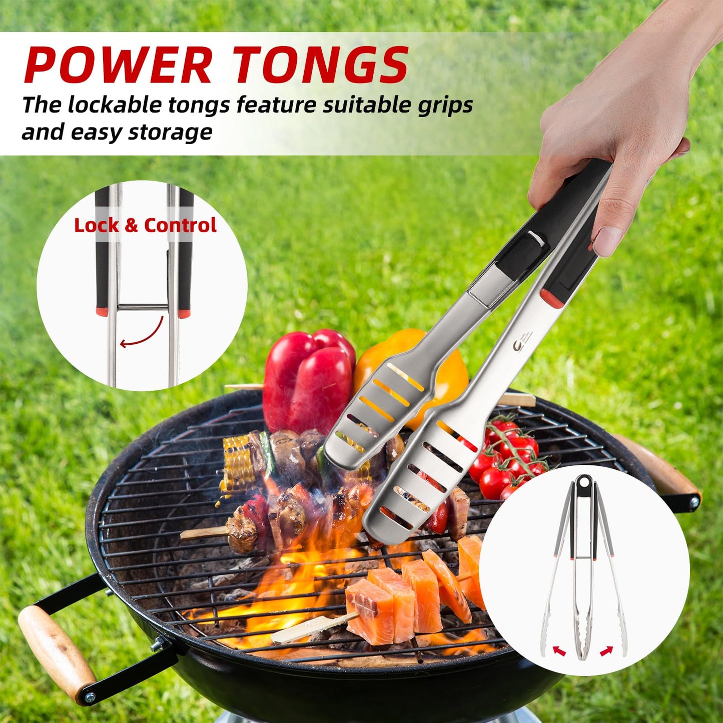 CuCut BBQ Tools Set, Stainless Steel Spatula, Fork & Tongs with with Portable Bag, Essential Accessories for Barbecue & Grill, Grilling Cooking Gifts for Men Dad - JJ19627