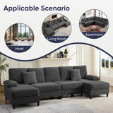ijuicy U Shaped Sofa Couch with Double Chaises, 112" Sectional Sofa with Sleepable Armrest, 4 Seat Couch with Chaises, Sectional Couches for Living Room, Apartment (Corduroy, Dark Grey) ijuicy