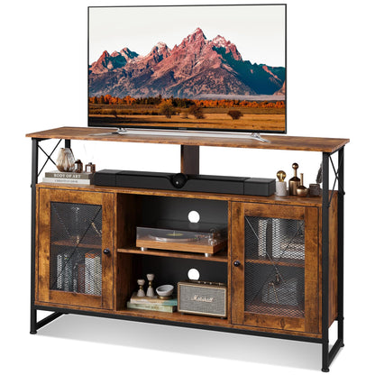 WLIVE TV Stand 55 inch TV,Tall Entertainment Center with Storage, Farmhouse Industrial TV Console for Bedroom Living Room, Rustic Brown - WoodArtSupply