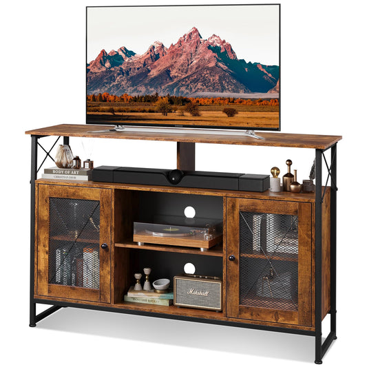 WLIVE TV Stand 55 inch TV,Tall Entertainment Center with Storage, Farmhouse Industrial TV Console for Bedroom Living Room, Rustic Brown