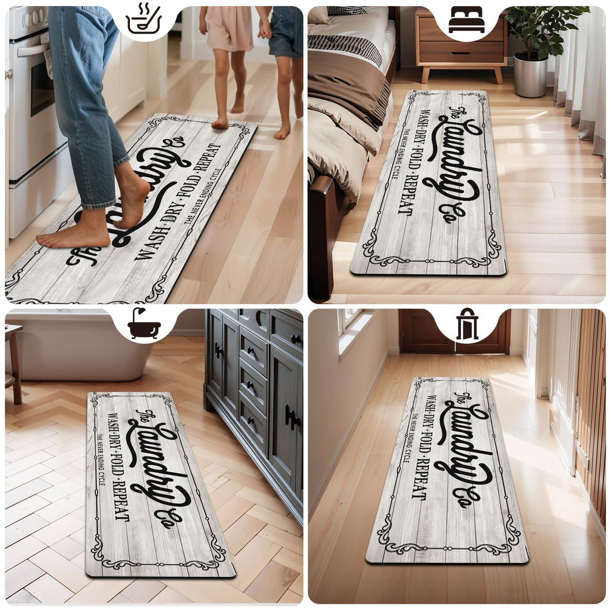 Pauwer Laundry Room Rug Runner 20"x60" Waterproof Rubber Laundry Mat Non Slip Kitchen Mats for Floor Washable Floor Mat Runner Rug for Farmhouse Mudroom Washroom Bathroom Decor Pauwer