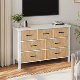 Jocoevol White Dresser 7 Drawer Dresser for Bedroom, Modern Fluted Dresser with Solid Wood Legs, Long Double Wooden Dresser Large Chest of Drawers for Living Room, Entryway, Hallway (Wood Fluted) Jocoevol