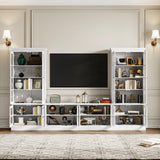 JOIKUJIA 125” Wall Units TV Stand with Glass Doors, Large Entertainment Center with Bookshelves, Modern Media Center with Storage, White, 125.2”W x 15.7”D x 76”H JOIKUJIA
