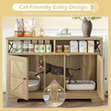 47” Cat Litter Box Furniture, Hidden Litter Box Furniture with Storage & Adjustable Shelves, Enclosed Wood Cat House, Farmhouse, Suitable for Living Room Bedroom, Easy Assembly (Brown) HRVEOCEI