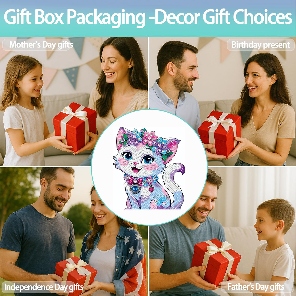 YIYIAH Diamond Art Cat Decor Statues Desk Placement Ornament - 5D Cartoon Diamond Painting Kits for Beginners - DIY Diamond Art Kit Full Round Drill Big Gem Art Cat Gifts for Women YIYIAH