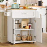 IRONCK Kitchen Island Table with Storage, Rolling Kitchen Cart with Power Outlet, Storage Cabinets on Wheels with Drop Leaf, Portable for Dining Room, White IRONCK