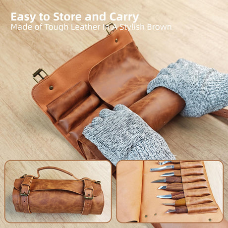 Wood Carving Kit with Sharp Carving Tools – Deluxe Wood Whittling Kit, Carving Knife Set with PU Leather Storage Bag – Complete Woodworking Tools for Beginners and Professionals bellaDimora