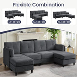 ijuicy Convertible U-Shaped Sectional Sofa with 2 Movable Ottomans, 4 Seat Sectional Couches for Living Room Furniture, Corduroy Comfy Couch for Small Spaces,Wood Frame & Thick Foam Cushion-Dark Grey ijuicy