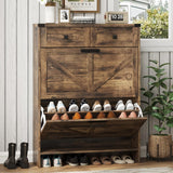 Halitaa Shoe Cabinet with 2 Flip Drawers & 2 Drawers,Farmhouse Shoe Storage Cabinet for Entryway,Slim Freestanding Narrow Organizer Rack for Front Door Entrance,Rustic Brown Halitaa