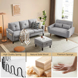 Pingliang Home 2 Piece Comfy Couch Set, 3 Seater & 2-Seater Sofa and Loveseat Set with Ottoman, Modern Sofa Sets for Living Room/Apartment/Office, Light Grey Pingliang Home
