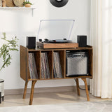 Lerliuo Record Player Stand with Charging Station Holds Up to 220 Albums, Brown Turntable Stand with 4 Cabinet, Large Mid-Century Record Player Table,Vinyl Holder Storage for Bedroom Living Room Lerliuo