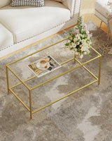 Homleke Glass Coffee Table, Modern Rectangular Coffee Table for Living Room, Minimalist Center Tea Table with Sturdy Metal Frame for Apartment, Office, Easy Assembly, 39.4 x 19.7 x 17.7 Inches, Golden Homleke
