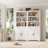 HOSTACK 72" Tall Book Shelf and Bookcase, 14" Deep Bookshelf with Drawer and Doors, Farmhouse Book Case with Storage, Wood Storage Cabinet with Display Shelves for Home Office, Living Room, White HOSTACK