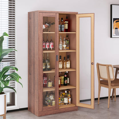 LISSIMO Glass Display Cabinet,Metal Storage Cabinet Bookcase with Glass Doors and 4 Adjustable Shelves,Curio Cabinet Liquor Cabinet with Lock for Home,Office and Exhibition Hall (Rustic Brown - WoodArtSupply