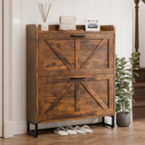 MU Shoe Storage Cabinet with 2 Flip Drawers, Freestanding Shoe Rack Cabinet with Metal Legs, Hidden Shoe Organizer Cabinet for Entryway, Living Room, Rustic Brown MU