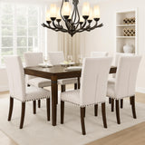 Set of 6 Beige Upholstered Dining Chairs, Farmhouse Kitchen Chairs with High Back, Solid Rubberwood Legs, Comfortable Padded Foam Seat, Bronze Nailhead Trim, Dining Room Chairs for Large Families COLAMY