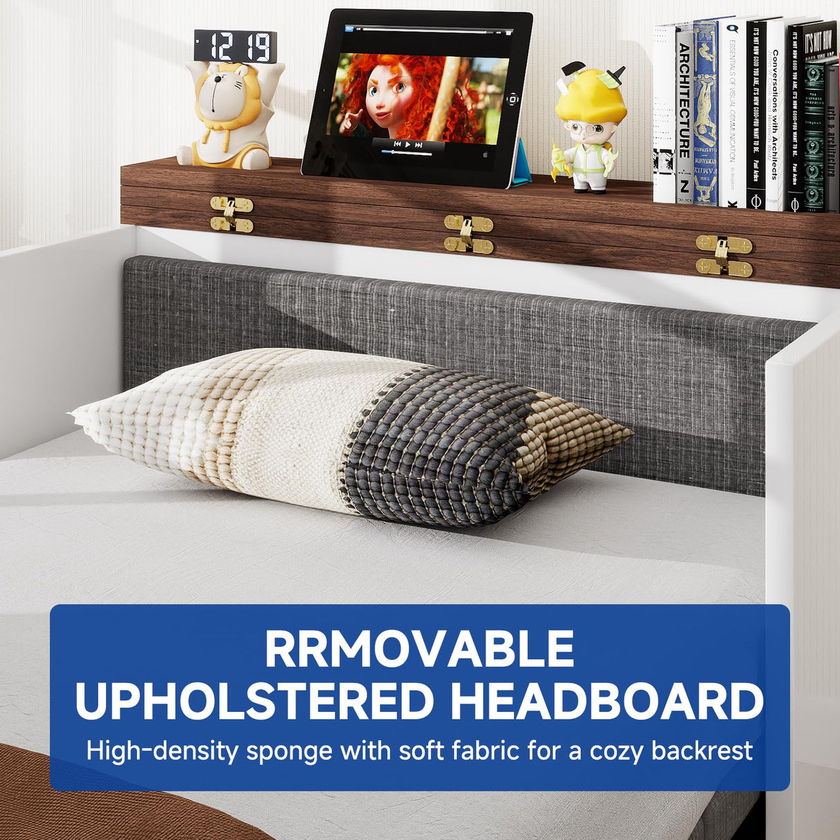 DoCred Twin Size Murphy Bed with Headboard, 2 in 1 Cabinet Bed with Desk, Foldable Hideaway Beds for Guest Bedroom, Living Room, Office DoCred