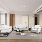 AVZEAR 3-Piece Living Room Sectional Sofa Set, Mid-Century Modern Chesterfield Upholstered Velvet Sofa Couch, Classic Tufted Button White Couch with Nailhead Trim for Living Room, Office (White) AVZEAR