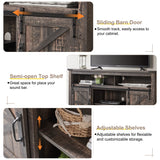 OKD Farmhouse TV Stand for 65+ Inch TV, 33" Tall Highboy Entertainment Center w/Sliding Barn Door, Rustic Media Console w/Storage Shelves, Wood Television Stand for Living Room, Dark Rustic Oak OKD