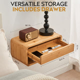 Bamboo Floating Nightstand with Drawer & Open Shelf - Fully Assembled Wall Mounted Bedside Table with Modern Design for Bedroom and Small Spaces - FSC Certified Bamboo Side Table Loom Interiors