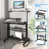 Panta Mobile Standing Desk, Adjustable Rolling Computer Desk with 3 Desktops, Portable Laptop Table with Desk Cup Holder, Home Office Laptop Workstation on Lockable Wheels, Black Panta