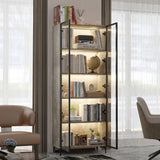 ECACAD 5 Tier Glass Display Cabinet with Light, Storage Curio Cabinet with Pop-up Glass Doors, Collectors Figure Organizers Wine Rack Bookcase for Living Room/Home Office/Dining Room, Rustic Grey ECACAD