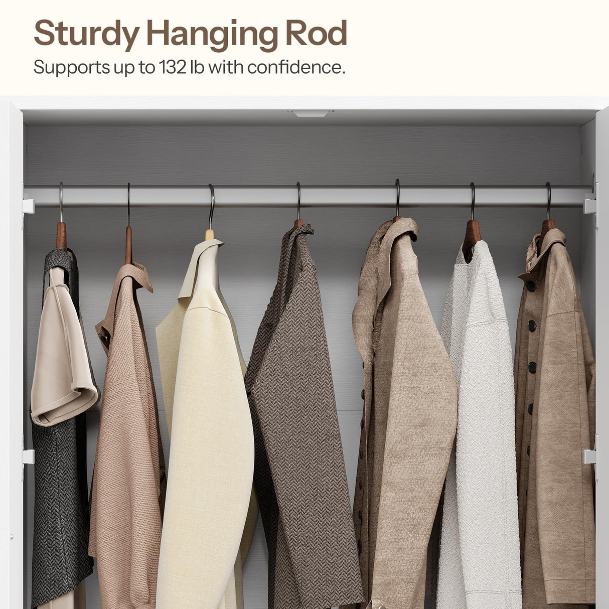 HOOBRO Wardrobe Closet with Doors, 70.9" Tall Armoire Wardrobe Closet with 4 Storage Shelves, Wooden Bedroom Armoire with 2 Drawers and Hanging Rod, Clothing Storage Cabinet for Bedroom, White HOOBRO