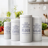 Barnyard Designs Canister Sets for Kitchen Counter, Farmhouse Canisters Sets for the Kitchen Countertop, Coffee Tea Sugar Flour Metal Containers with Lid (White) Barnyard Designs